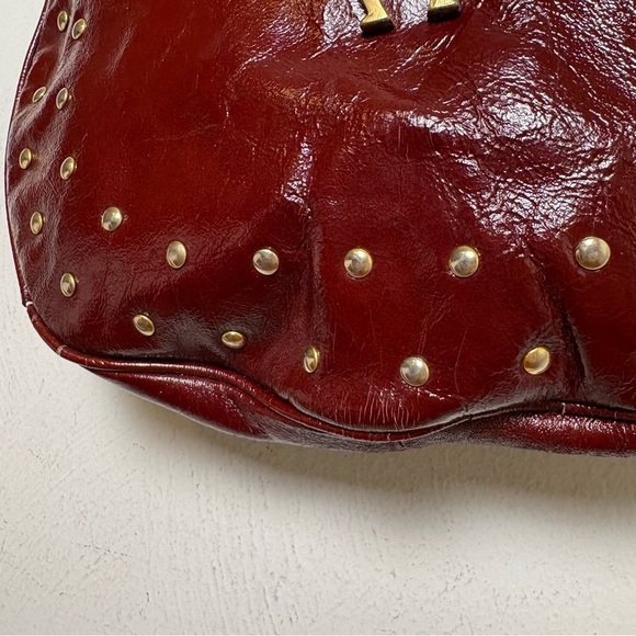 ETIENNE AIGNER Vintage Oxblood Studded Patent Leather Big Logo Bag Purse *Flaws* - Picture 16 of 16